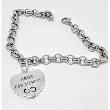 Dije Acero Amor Por Siempre + Pulsera Ideal San Valentin