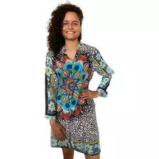 Bata Túnica Indiana Feminina Estampada Chemise Moda Feminina