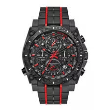 Reloj Pulsera Bulova Precisionist 98b313 De Cuerpo Color Negro, Analógica, Para Hombre, Fondo Negro, Con Correa De Acero Inoxidable Color Negro Y Rojo, Agujas Color Rojo, Negro Y Blanco, Dial Rojo Y N