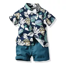 Conjunto De Camisa E Shorts Com Estampa Havaiana Para Menino