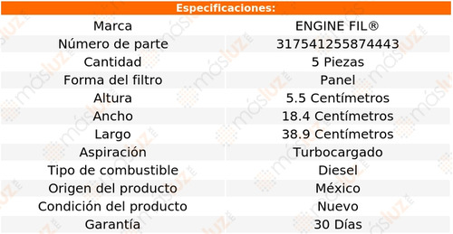 Paq 5 Filtros De Aire Cayenne 3.0lv6 2012/2015 Engine Fil Foto 2