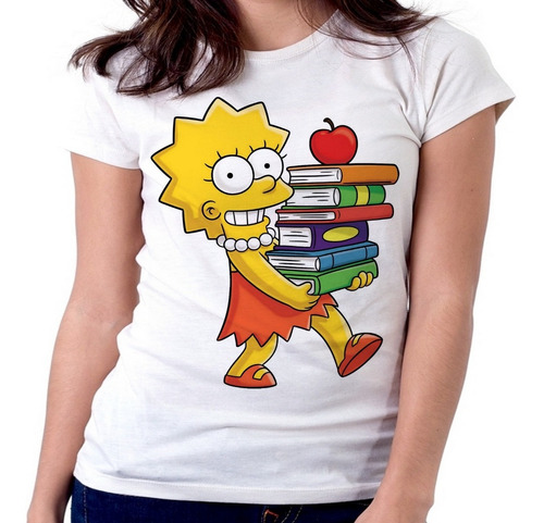 Blusa Camiseta Feminina Baby Look Simpsons Lisa Livros Menin