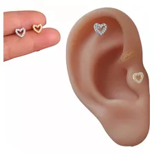 Piercing Orelha Trágus Hélix Conch Coração Vazado Aço