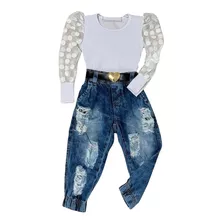 Conjunto Menina Roupa Branca Infantil Modinha Mini Diva Luxo