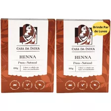 2 Henna Indiana 100% Natural Ruivo Cabelo 100g +grátis Luvas