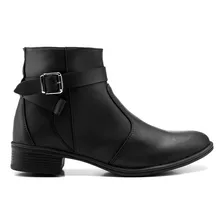 Bota Coturno Feminina Cano Curto Com Salto De 4cm Com Fivela