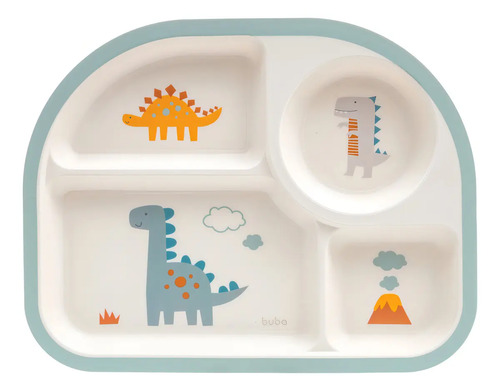 Prato Infantil Com Divisória Magic Dino 19676 Bege Dinossauro
