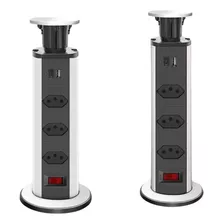 Torre De Tomada Multiplug Embutir Retrátil Mesa Usb Tipo-c Cor Preto