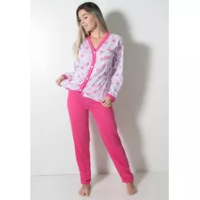 Pijama Longo Amamentação Botão Feminino 