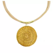 Colar Artesanal De Palha Buriti C/ Mandala De Capim Dourado