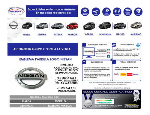 Emblema Parrilla Nissan Altima Xtrail Kicks Urvan Nuevo Foto 5