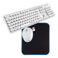 Kit Teclado Y Mouse Vintage Inalambrico Mousepad Retro