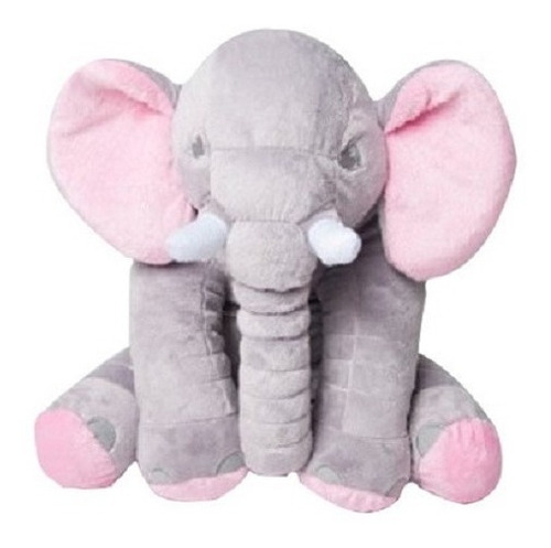 Almofada Elefante Dumbo Pelúcia 62cm Bebê Cinza Com Rosa