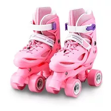 Patines 4 Rueda Ajustable Para Niña Rosado