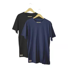 Kit Camisetas Lisas Guiani 100% Algodão Preta E Azul Basic