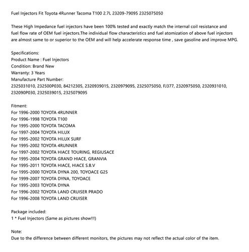 Inyectores Combustible For Toyota 4runner Tacoma T100 2.7l Foto 6