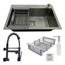 Cuba Gourmet Quadrada 60x40 Inox304 + Torneira Parede Preta