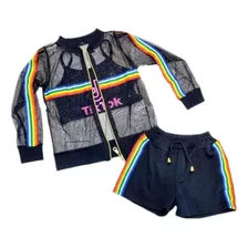 Conjunto Tik Tok Rainbow Infantil 3 Peças