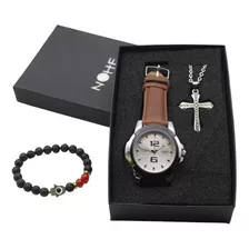 Reloj Hombre, Cruz Y Cadena Set De Con Estuche