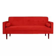 Sillon Sofa Cama De Tela + 2 Almohadones Patas De Madera LG Color Rojo