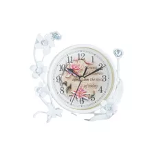 Reloj De Metal De Apoyo Blanco Flores 12 Cm Diametro