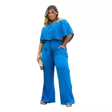 Conjunto Cores Blusa Ciganinha Maxi Cropped Calça Pantalona 