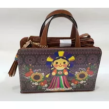 Linda Bolsa De Piel Natural Muñeca Maria Artesanal Pintada 