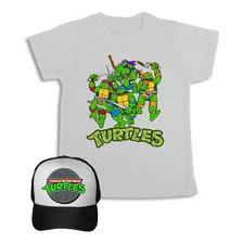 Tortugas Ninja Retro Camiseta + Gorra Combo Para Niños