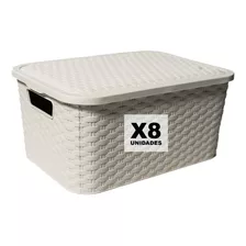 Caja Organizadora Símil Rattan Mediano Pack Por 8 Oferta!!!