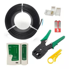 Kit 50 Mts Cabo Rede Testador Alicate 50 Plugs Rj45 (preto)