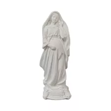 Nossa Senhora Grávida Pedestal Bordado 20cm Em Gesso Cru