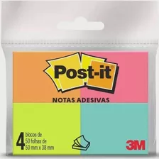 Bloco Post-it Recado Adesivo 38x50 C/4 Cores Tropical 3m