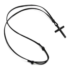 Colar Masculino Crucifixo Preto Cruz Cordão Ajustável A 80cm