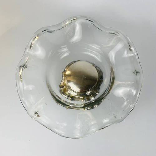Fruteira Em Cristal Murano C/ Base Prateada Vintage 40cm Branco 2