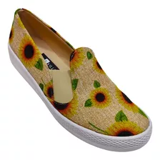 Tenis Plataforma Liso Girasol Yute Comodo Slip On Suave