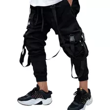 Calça Jogger Feminina Preta Com Suspenssorio Corrente Bolço