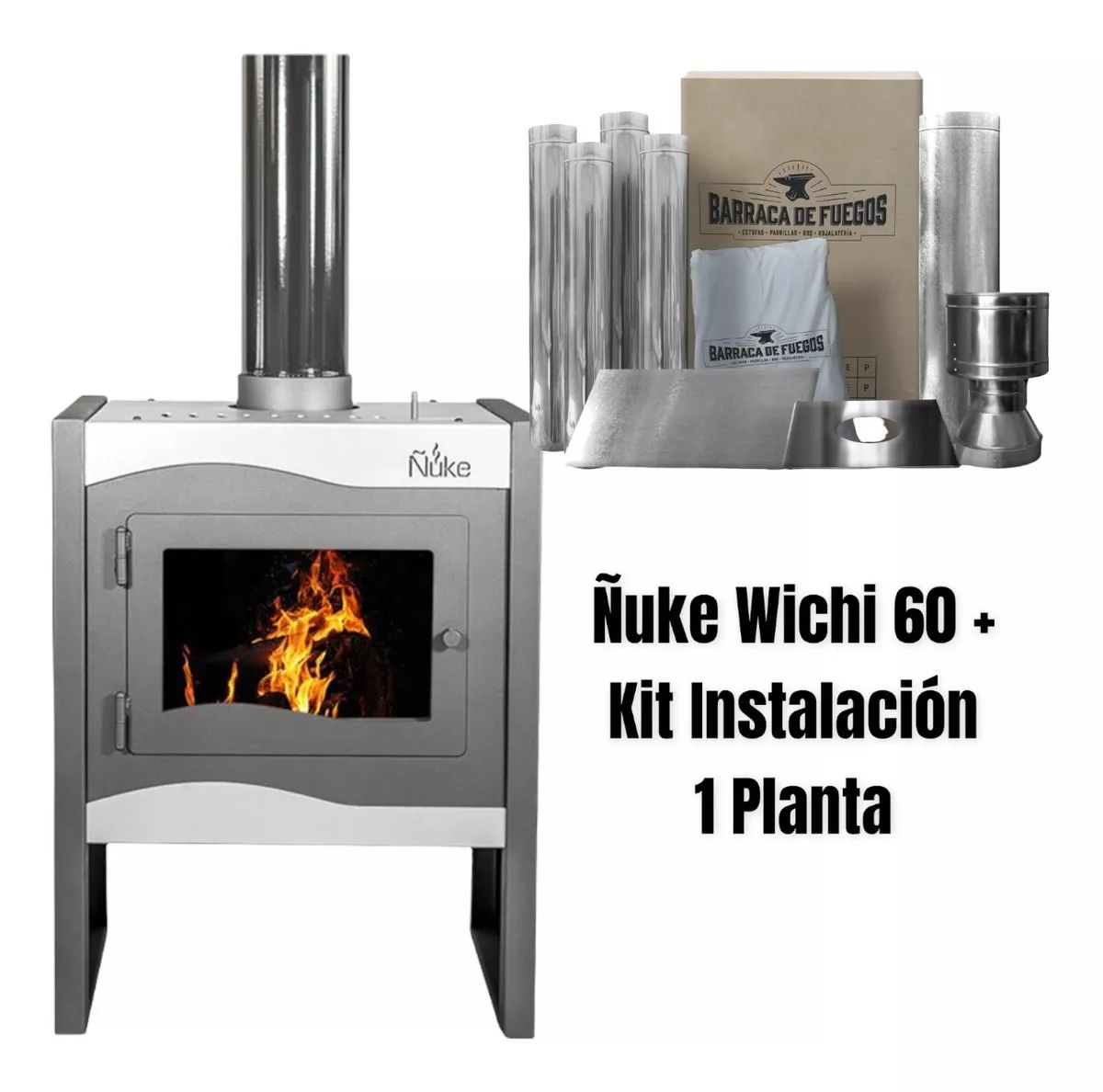 Estufa Calefactor A Leña Ñuke Wichi 60 + Kit Materiales