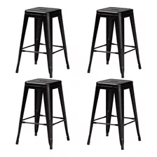 Set De 4 Pisos Taburete Tolix Bar Empoli Metálico Negro