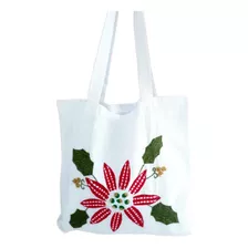 Bolsa De Manta Bordada A Mano / Diseño Flor Roja 