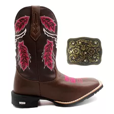 Bota Texana Country Boi Rosa Com Brinde Fivela Novidade