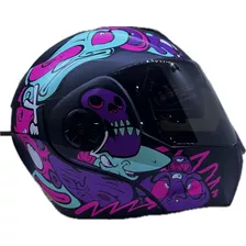 Casco Ich 3110 Rebatible Loco Toons Negro Violeta Mate 