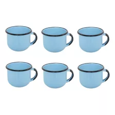 Jogo Xícara Cafezinho 6 Pçs Esmaltada Azul Claro 120ml Ewel