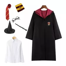 Harry Potter Traje De Disfraz Hombre Mujer Cosplay 7 Piezas Gryffindor.bata Mágica +corbata + Bufanda+varita Mágica + Gafas +varita+camisa+sombrero