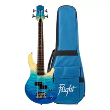 Flight Mini Bass Tbe Bajo Eléctrico Mini 4 Cuerdas Con Funda Acabado Del Cuerpo Barnizado Color Transparent Blue Orientación De La Mano Diestro