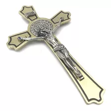 Crucifixo Parede Metal São Bento Dourado 17 Cm