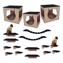 Brinquedo Gatos Parede 17 Pcs Mdf Em 6mm Playground Cor Mdf Cru