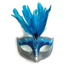 Blue Silver Wmt Máscara De Plumas Azul Y Plateada Disfraz Mascarada Brillo Brillante Adult One Size