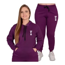 Conjunto Moletom Feminino Blusa E Calça Inverno Térmico Rei