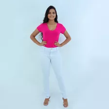 Calça Sarja Feminina Branca Skinny Cintura Media Novidade