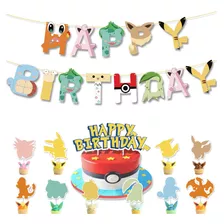 Pack Cumpleaños Pokemon Pikachu Globos Toppers Cinta Y Mas